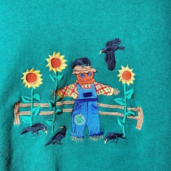 Vintage 90s Peanut Butter And Jelly Halloween Scarecrow Green Sweatshirt Medium - Picture 2 of 4
